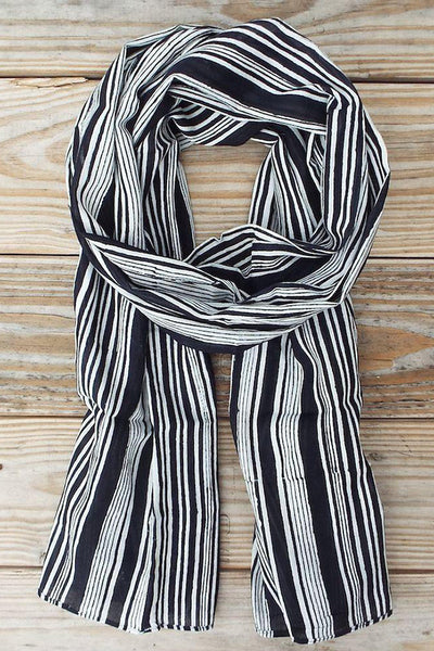 Black + White Striped Scarf Ethical Fashion | Good Cloth