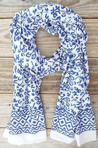 Abstract Blue + White Scarf